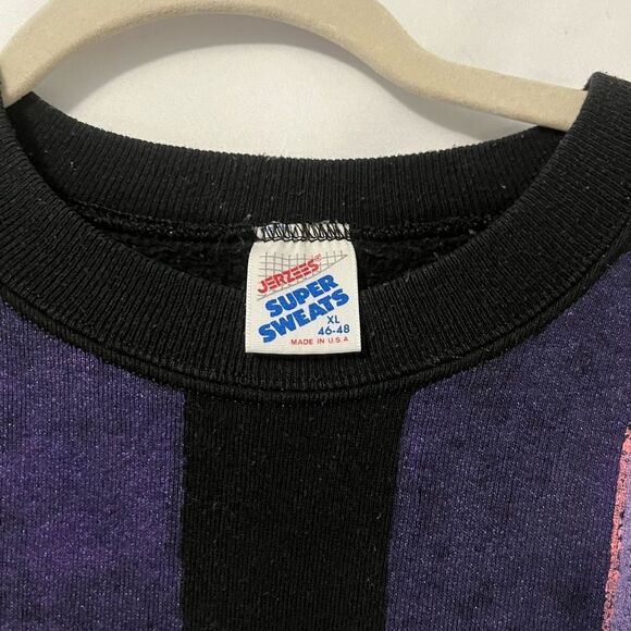 🟢Vintage Jerzees Black Crew Neck Sweater Pastel Print Size XL - Picture 3 of 5